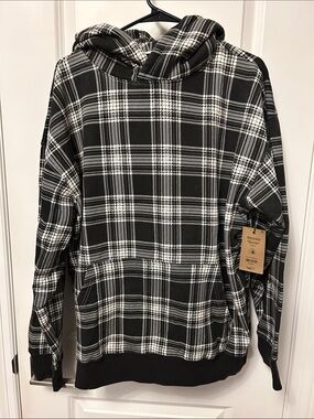 Ardene Men's Black & White Plaid Hooded Sweater Brand New Size Large